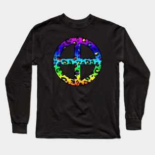 The Earth Planet Symbol in Dark Rainbow Leopard Print Long Sleeve T-Shirt